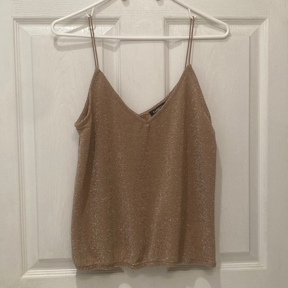 Express Sparkle Glitter Nude V Neck Tank Top